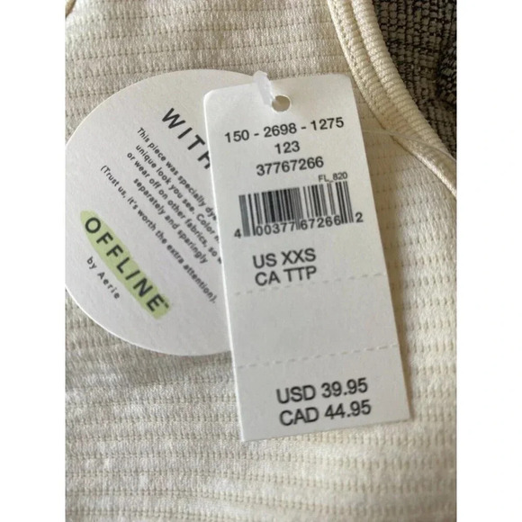 OFFLINE By Aerie Ribbed Ivory Sports Bra Size XXS New - Picture 4 of 5